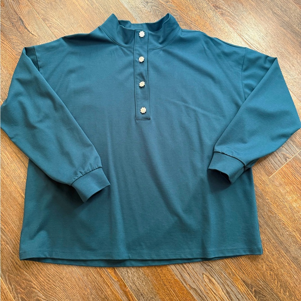 Ann Taylor deep green rhinestone button top